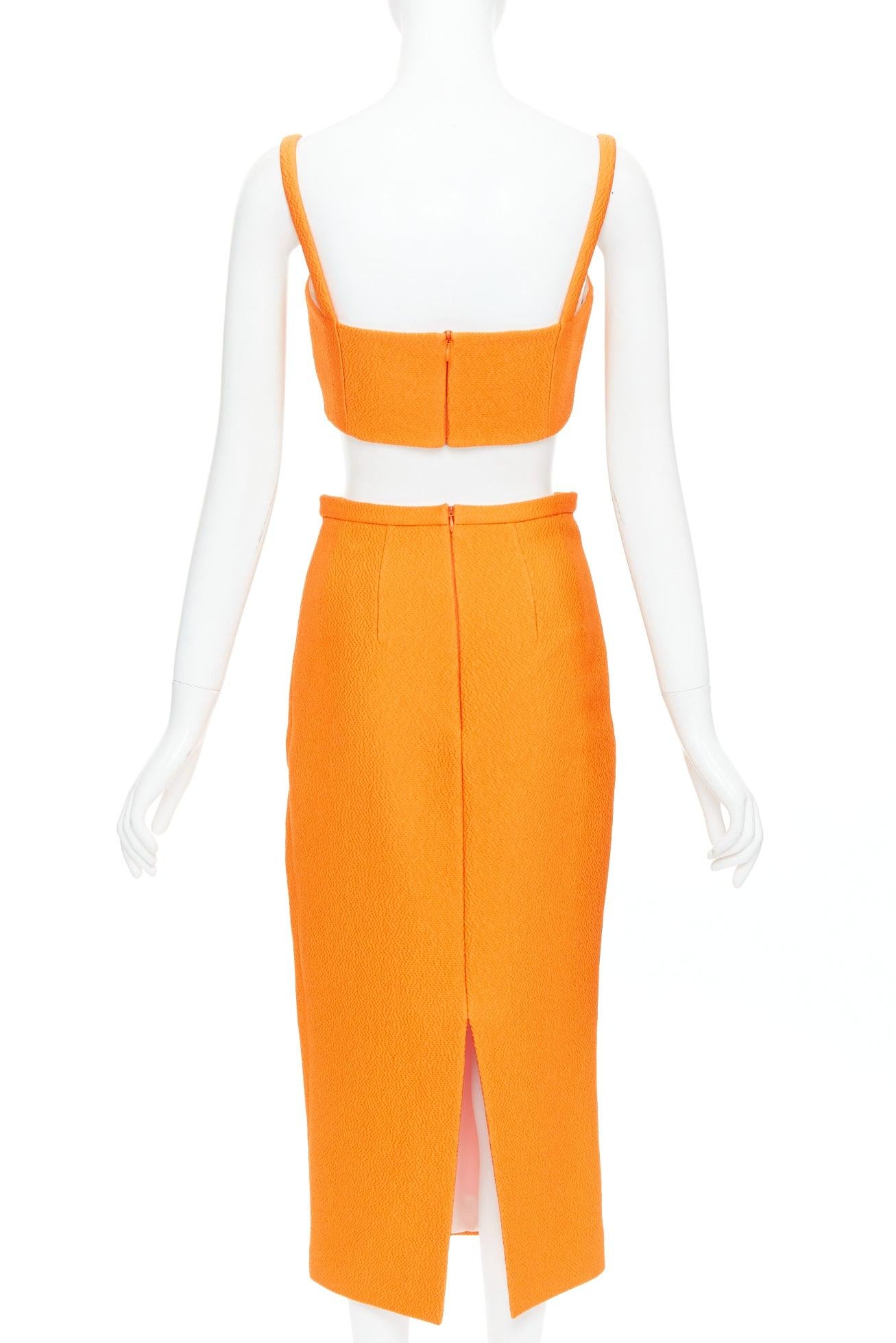 EMILIA WICKSTEAD orange darted panelled crop top pencil skirt set UK8 S In Excellent Condition For Sale In Hong Kong, NT