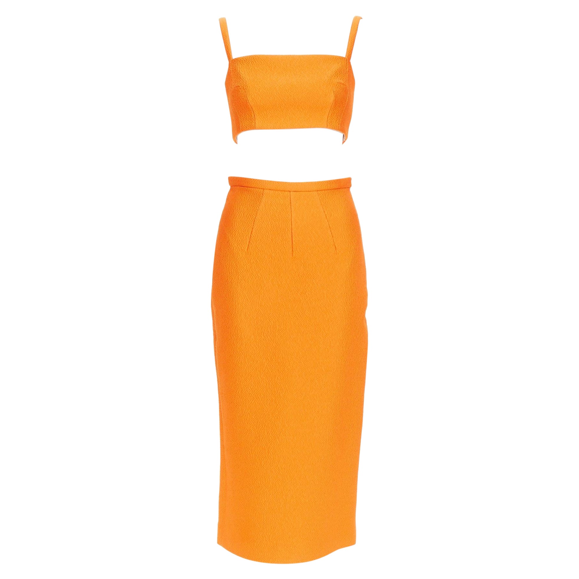 EMILIA WICKSTEAD conjunto falda lápiz crop top con paneles de pinzas naranja UK8 S