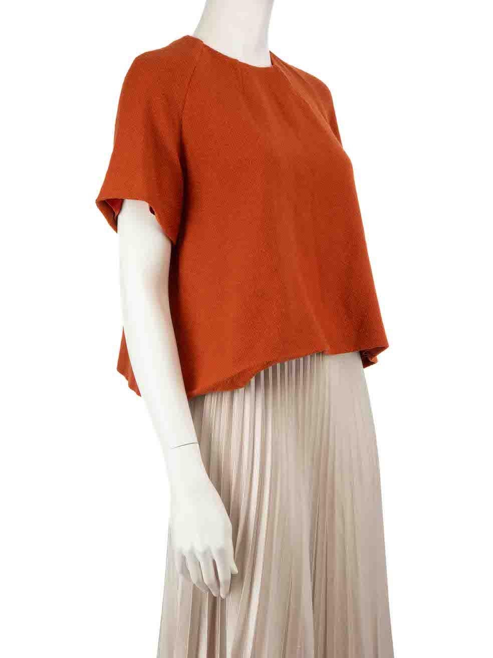 CONDITION is Never worn. No visible wear to top is evident on this new Emilia Wickstead designer resale item.
 
 
 
 Details
 
 
 Orange
 
 Wool
 
 Top
 
 Round neck
 
 Short sleeves
 
 Back hook fastening
 
 
 
 
 
 Made in Italy
 
 
 

