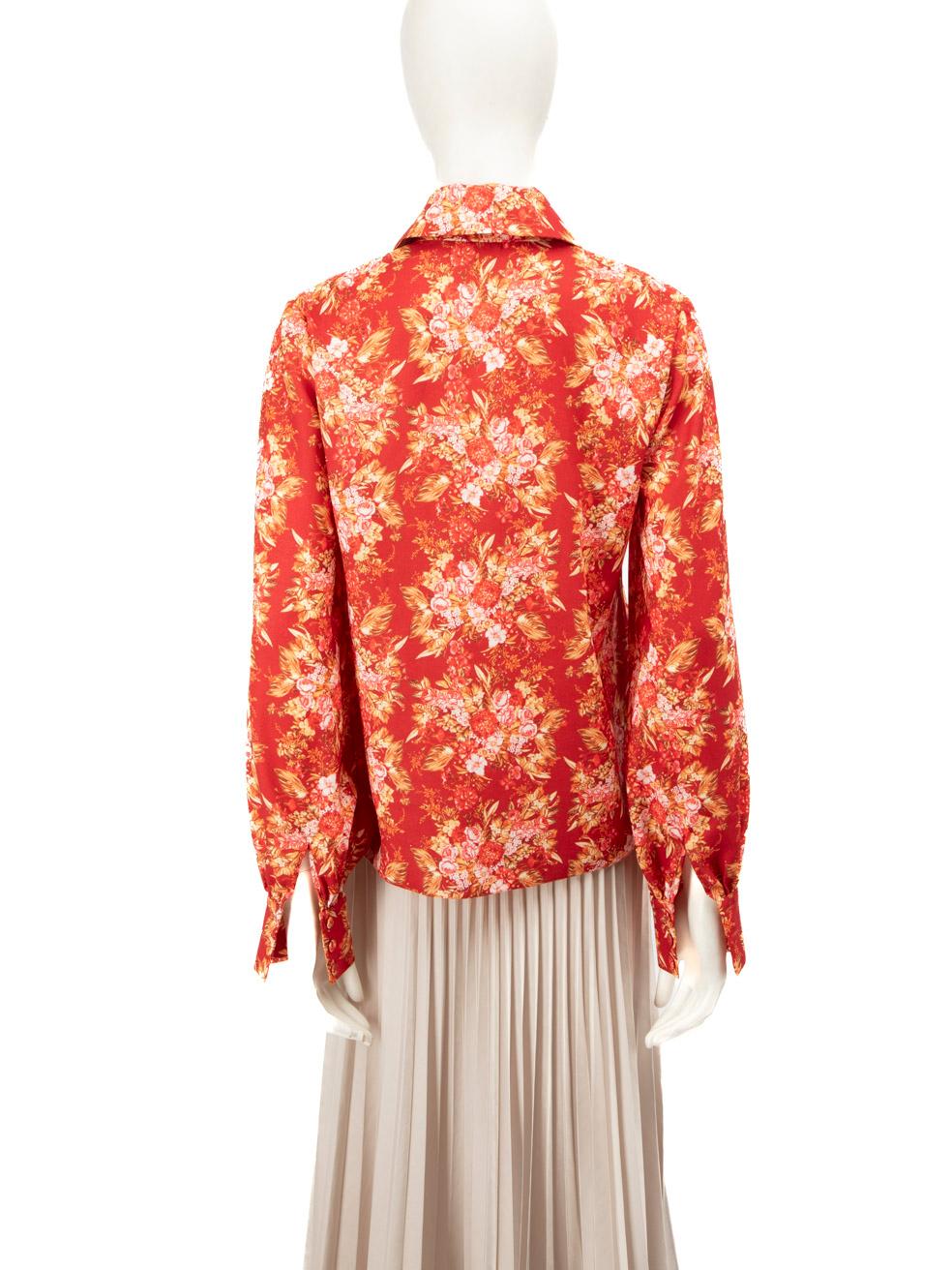 Orange Emilia Wickstead Red Floral Long Sleeve Shirt Size XS For Sale