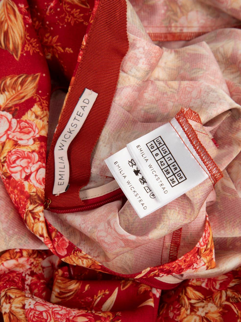 Emilia Wickstead Red Wool Floral Pleated Skirt Size M 1