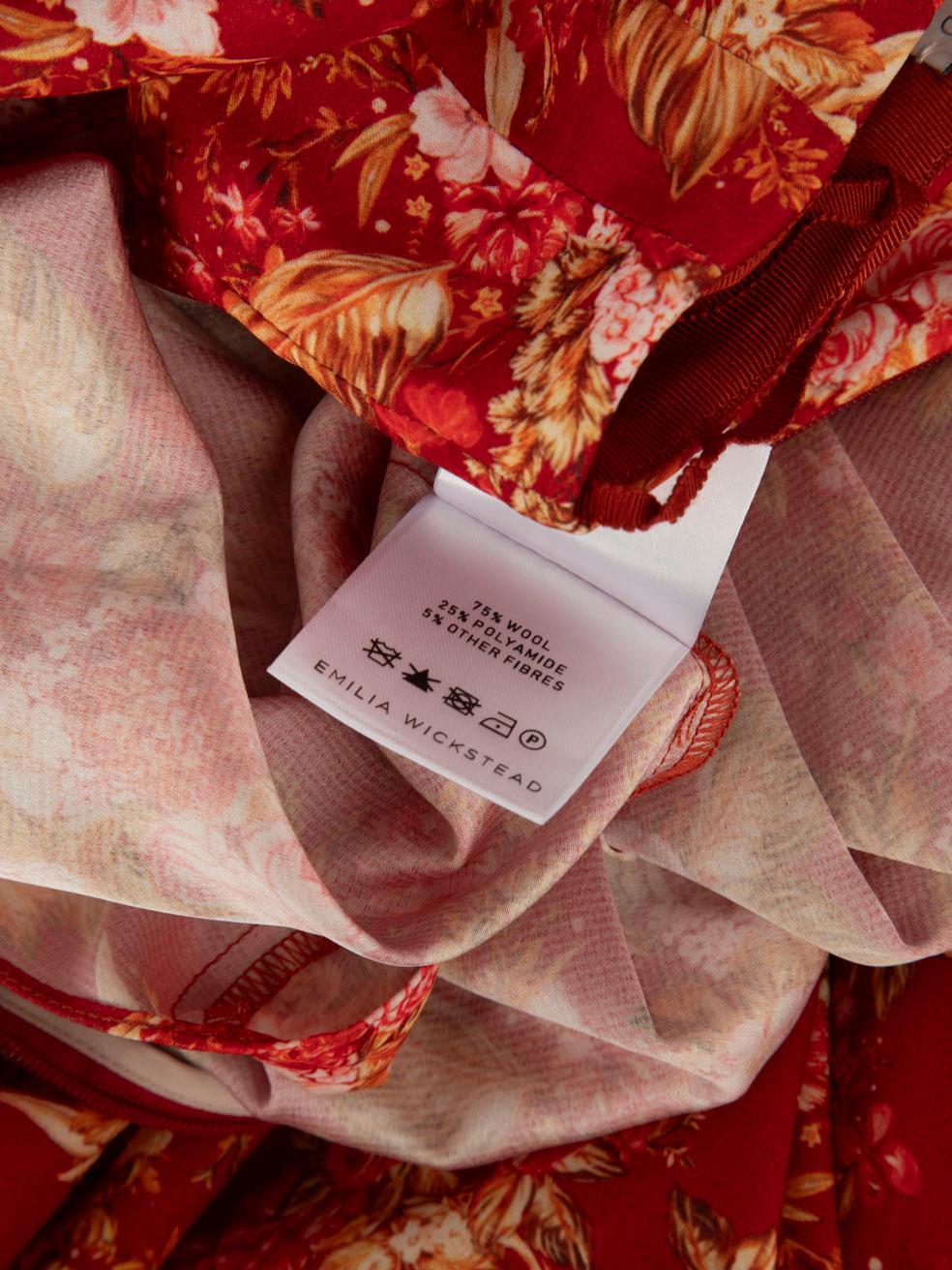 Emilia Wickstead Red Wool Floral Pleated Skirt Size M 2