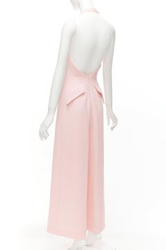 EMILIA WICKSTEAD Sabryn rosa plissiert vorne Klappe hinten Halfter weit Jumpsuit UK8 S