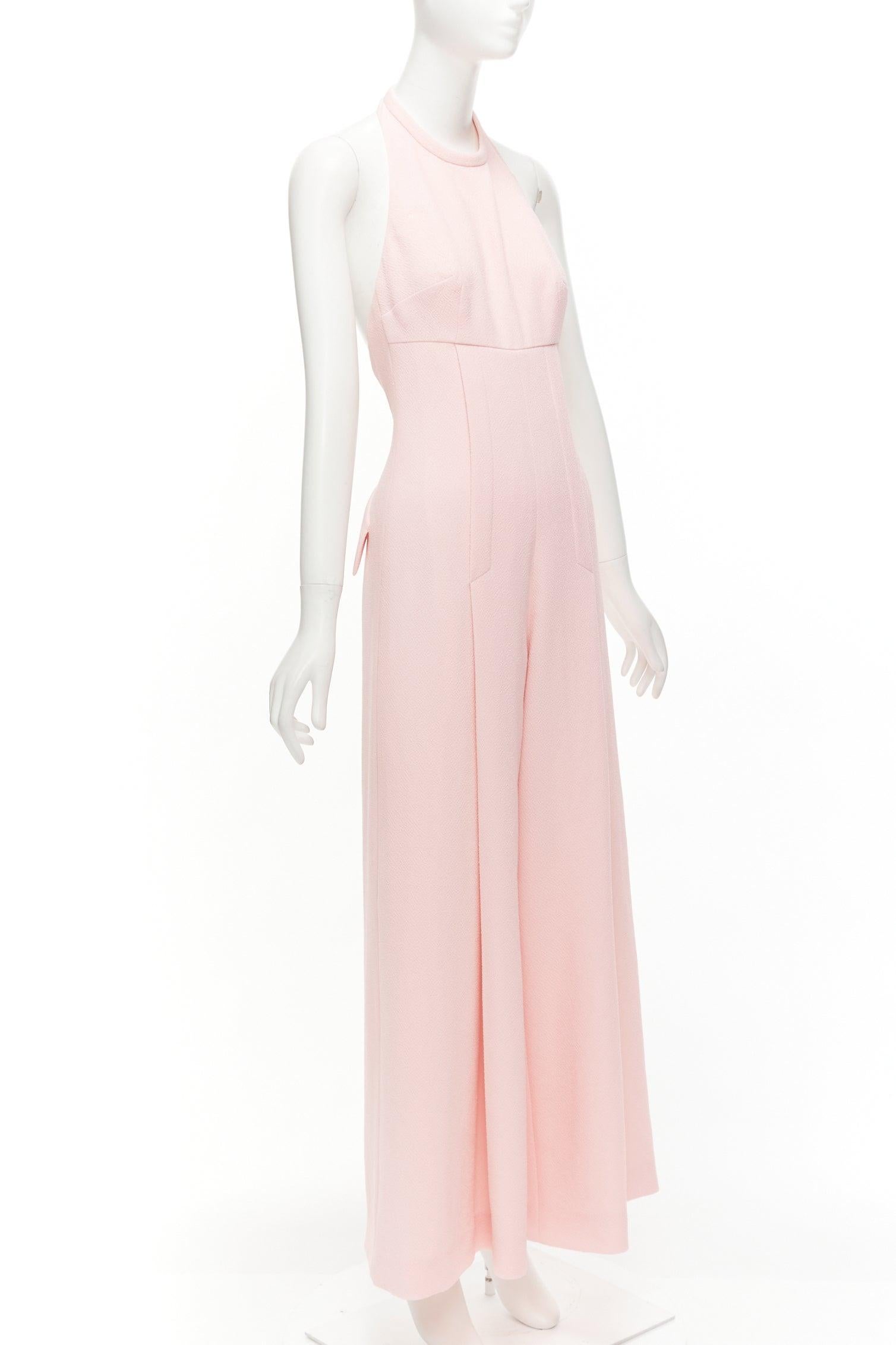 EMILIA WICKSTEAD Sabryn pink pleated front flap back halter wide jumpsuit UK8 S In Excellent Condition For Sale In Hong Kong, NT