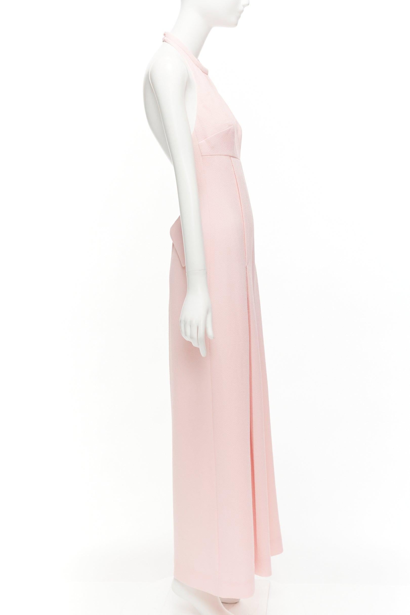 EMILIA WICKSTEAD Sabryn pink pleated front flap back halter wide jumpsuit UK8 S In Excellent Condition For Sale In Hong Kong, NT