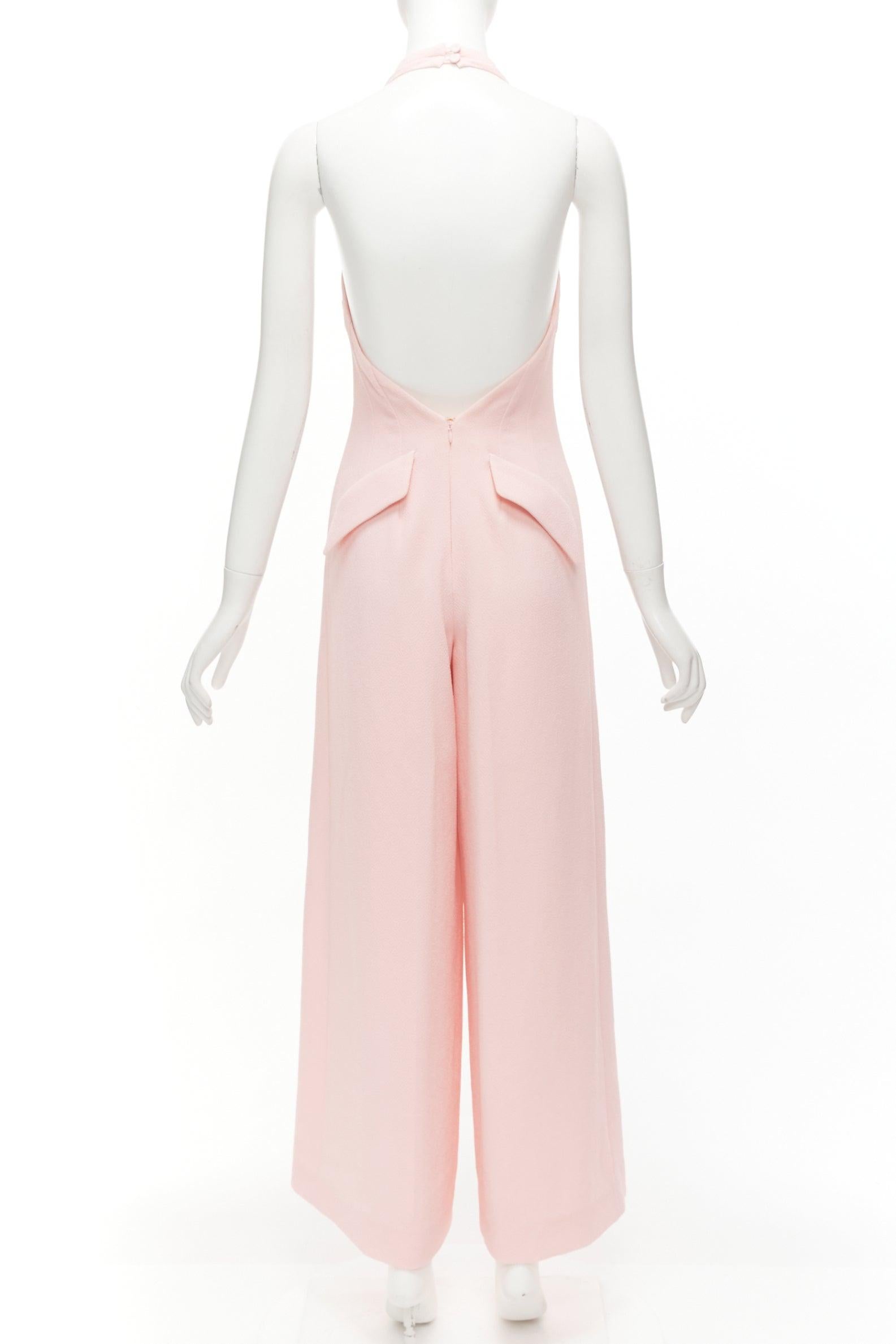Women's EMILIA WICKSTEAD Sabryn pink pleated front flap back halter wide jumpsuit UK8 S For Sale