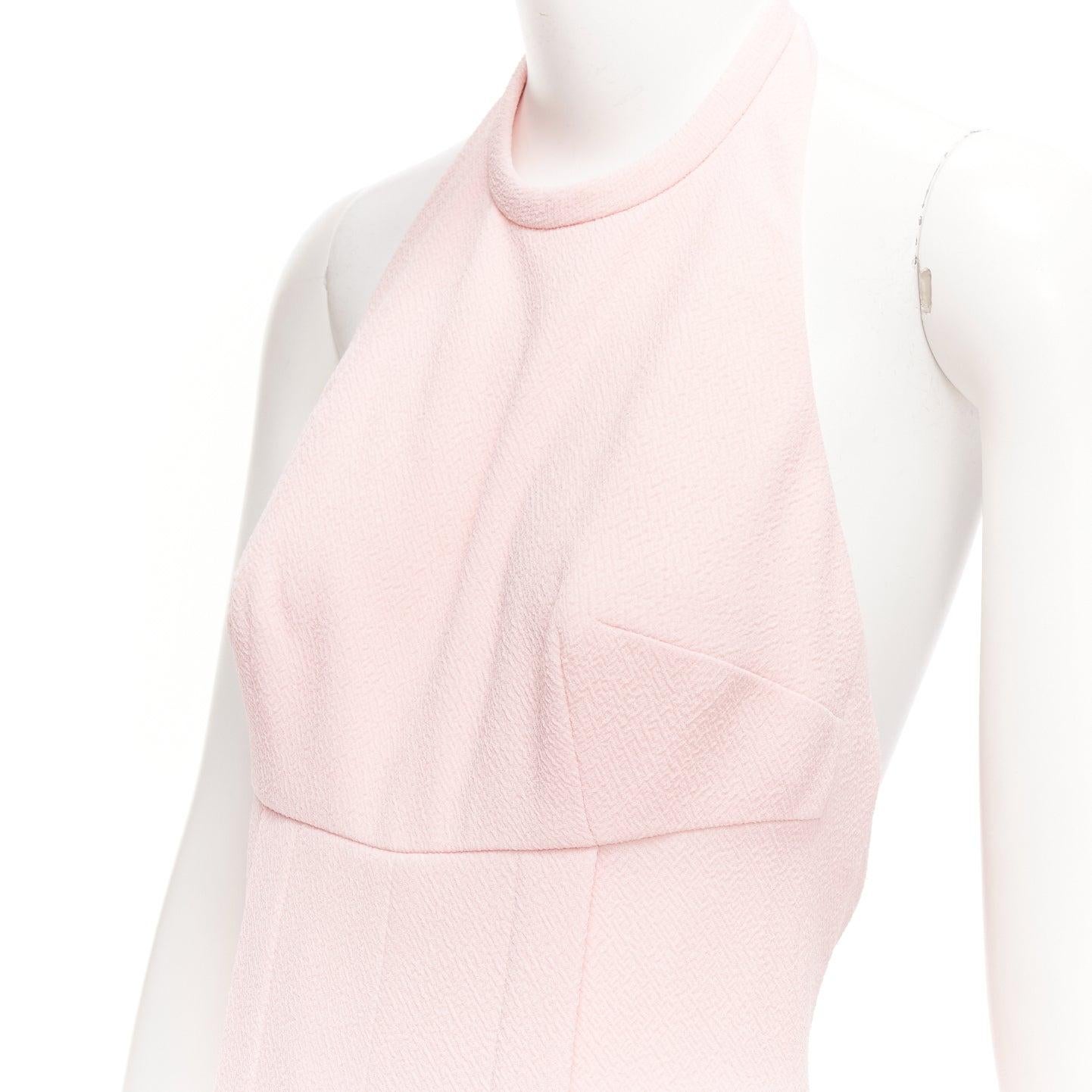 EMILIA WICKSTEAD Sabryn pink pleated front flap back halter wide jumpsuit UK8 S For Sale 2