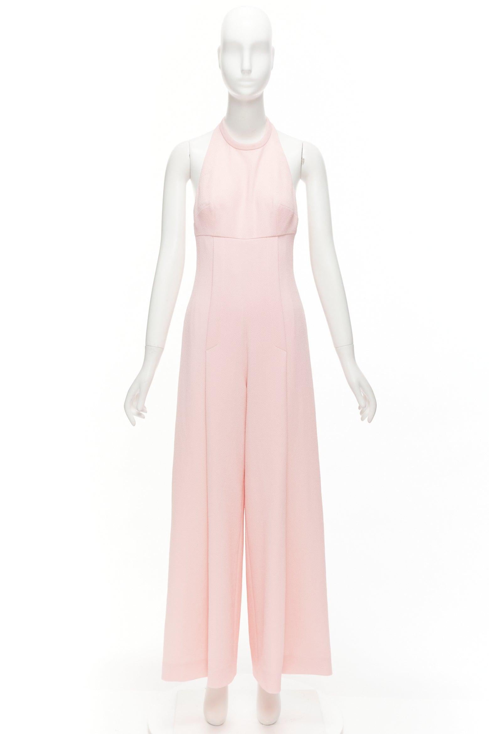 EMILIA WICKSTEAD Sabryn pink pleated front flap back halter wide jumpsuit UK8 S For Sale 5