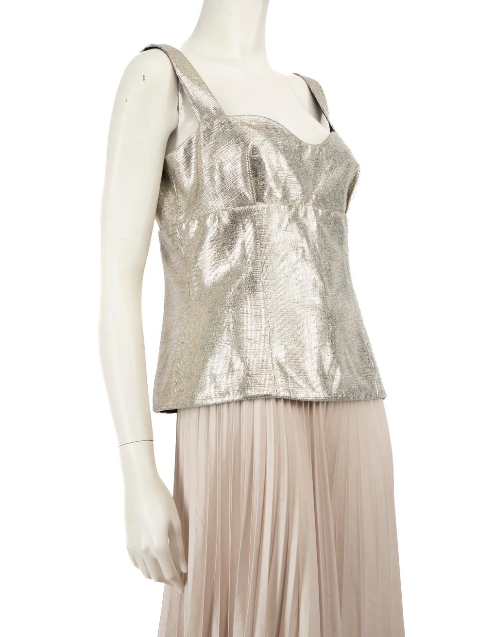 CONDITION is Never worn, with tags. No visible wear to the top is evident on this new Emilia Wickstead designer resale item.
 
 
 
 Details
 
 
 Silver
 
 Polyester
 
 Tank top
 
 Sweetheart neckline
 
 Back zip fastening
 
 
 
 
 
 Made in