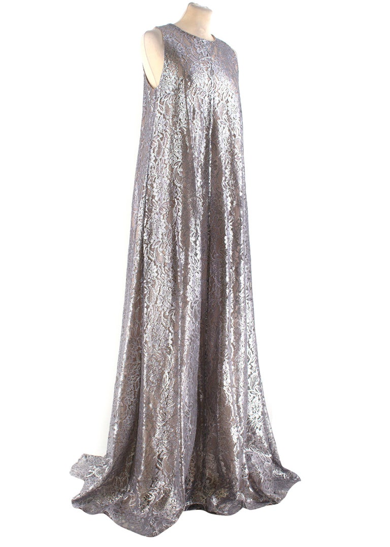 Emilia Wickstead sleeveless silver lace gown US 10 at 1stDibs