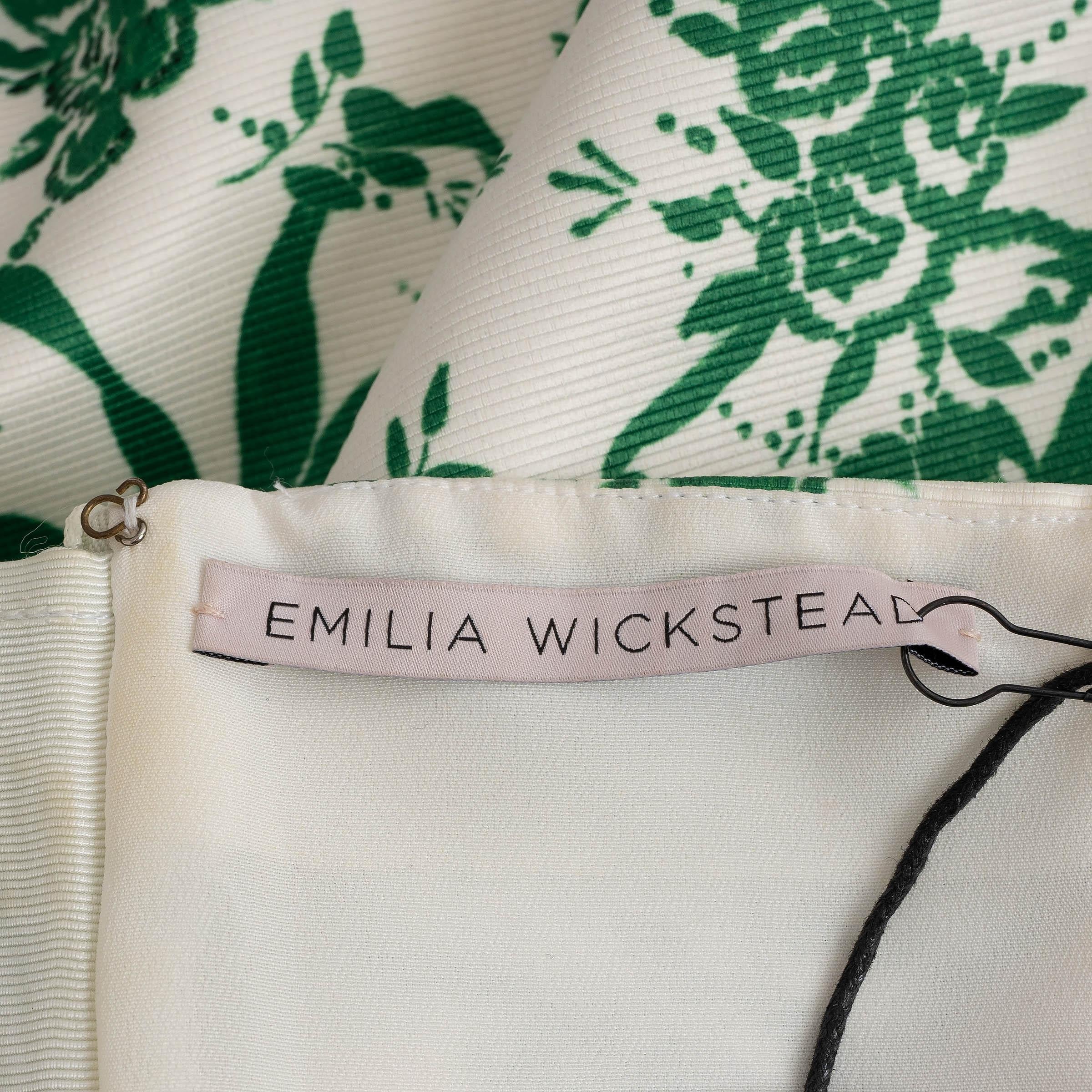 EMILIA WICKSTEAD blanco verde poliéster 2020 MIU FLORAL FAILLE MINI Vestido UK8 XS en venta 1