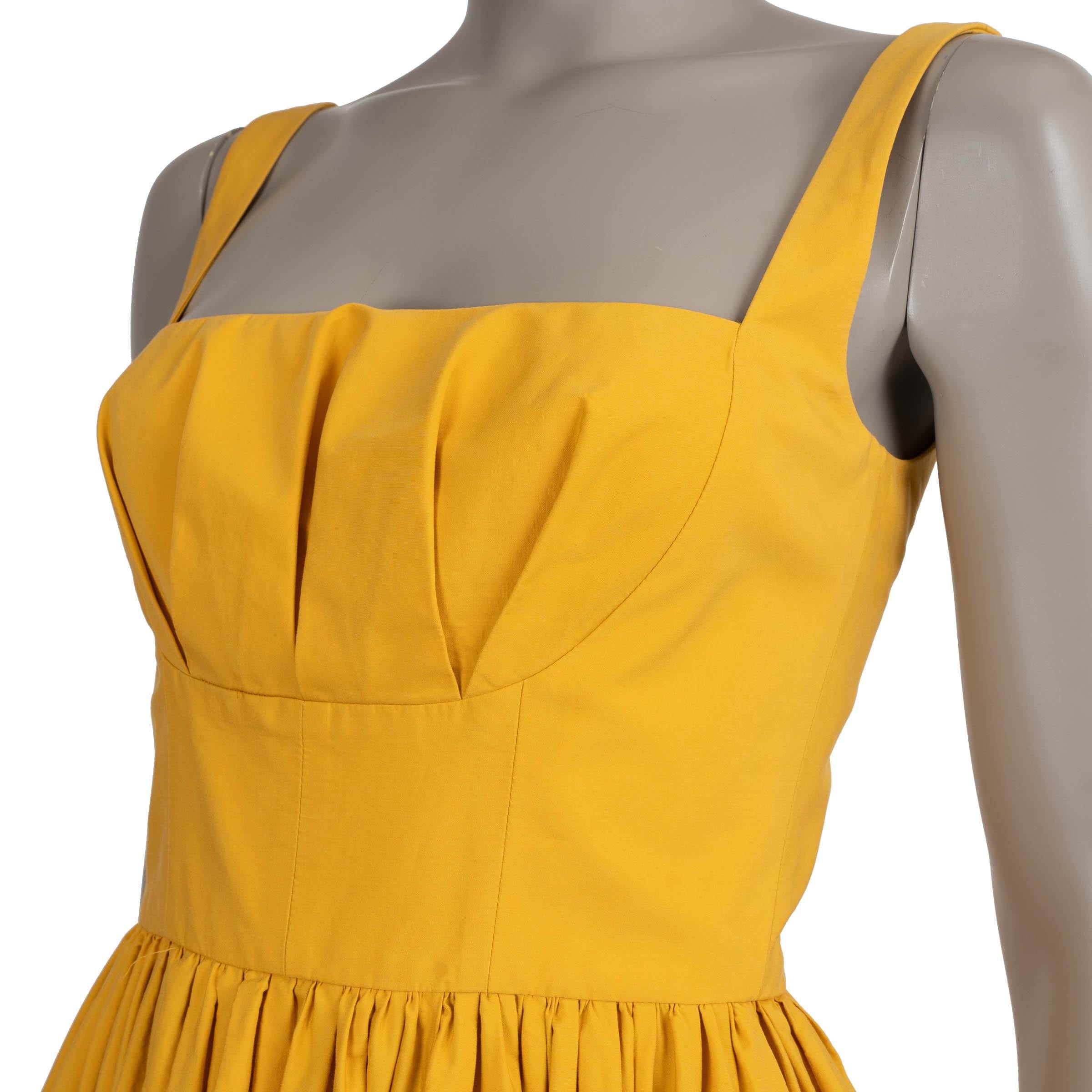 EMILIA WICKSTEAD yellow cotton TERRY PLEATED TWILL MIDI Dress UK8 XS In Fair Condition For Sale In Zürich, CH