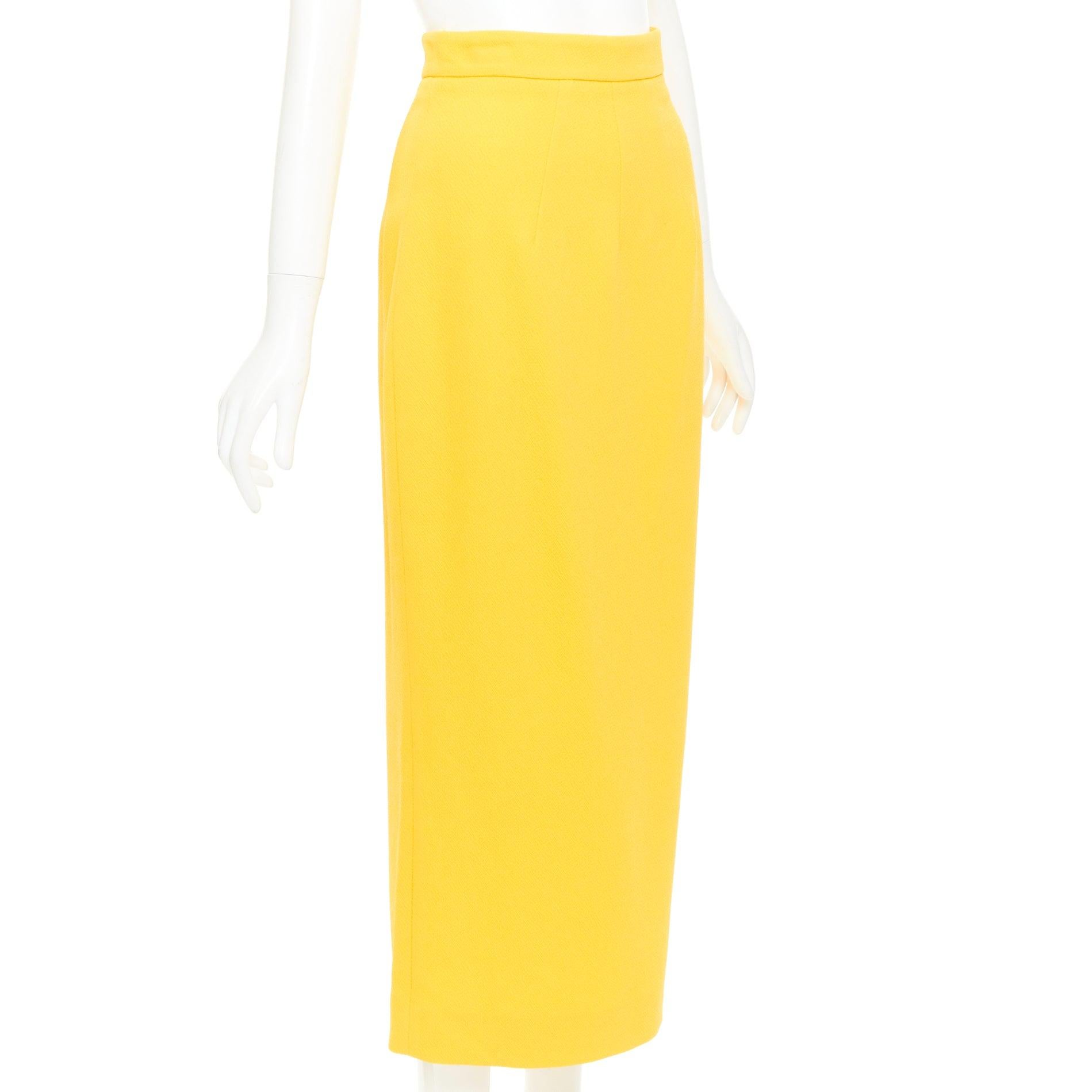 EMILIA WICKSTEAD falda lápiz amarilla de crepé de cintura alta con pinzas UK8 S Amarillo en venta