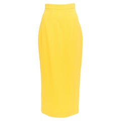 EMILIA WICKSTEAD gonna a tubino in doppio crêpe giallo a vita alta e con pinces UK8 S