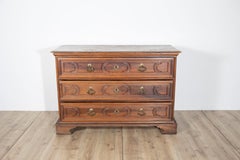 Emilian Bolognese Walnut Chest of Drawers with Rusticated Drawers, Mid-17th Cent