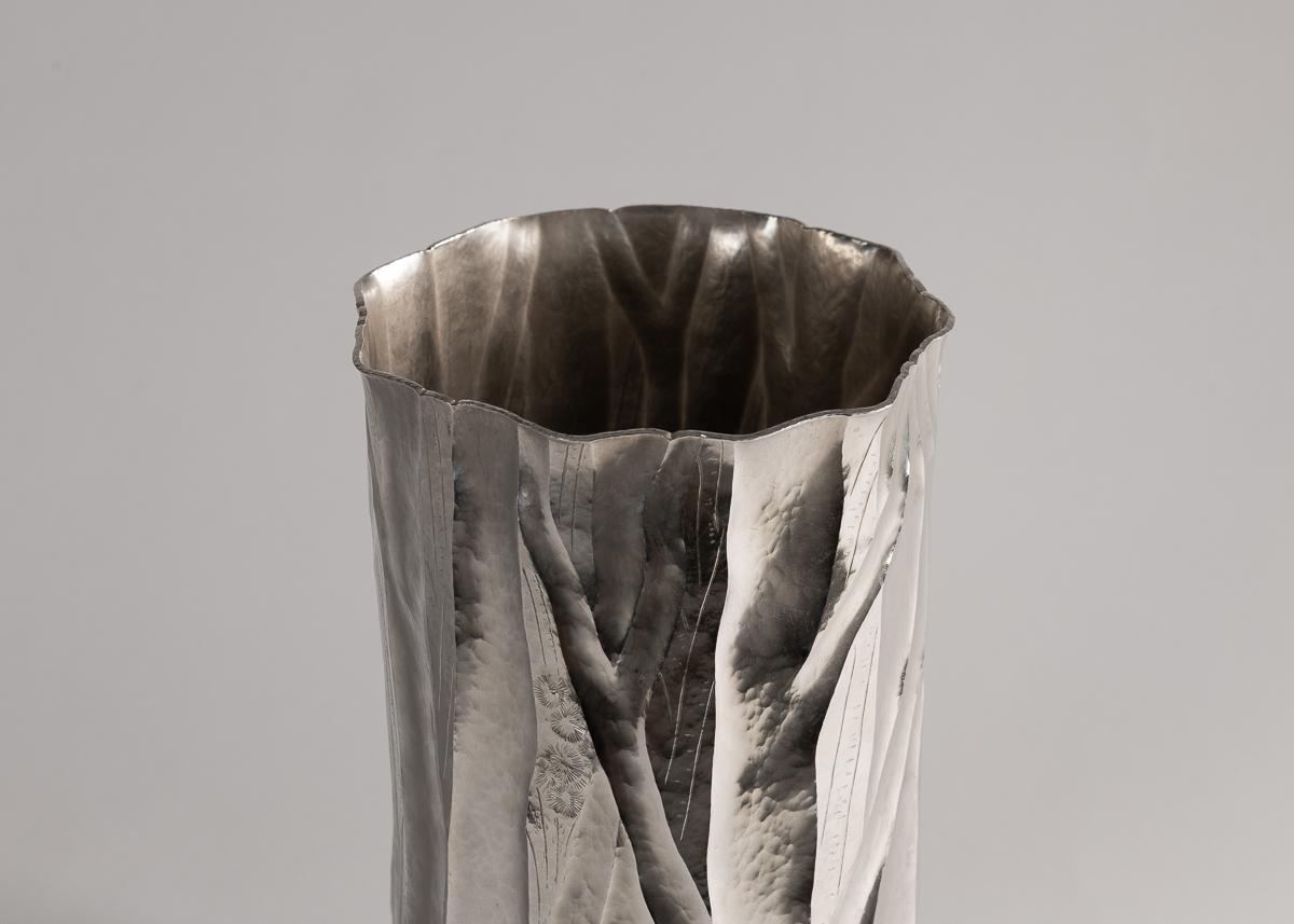 Copper Emiliano Céliz, Flores y Pellines, No. 201, Silver Plated Vase, Argentina, 2020
