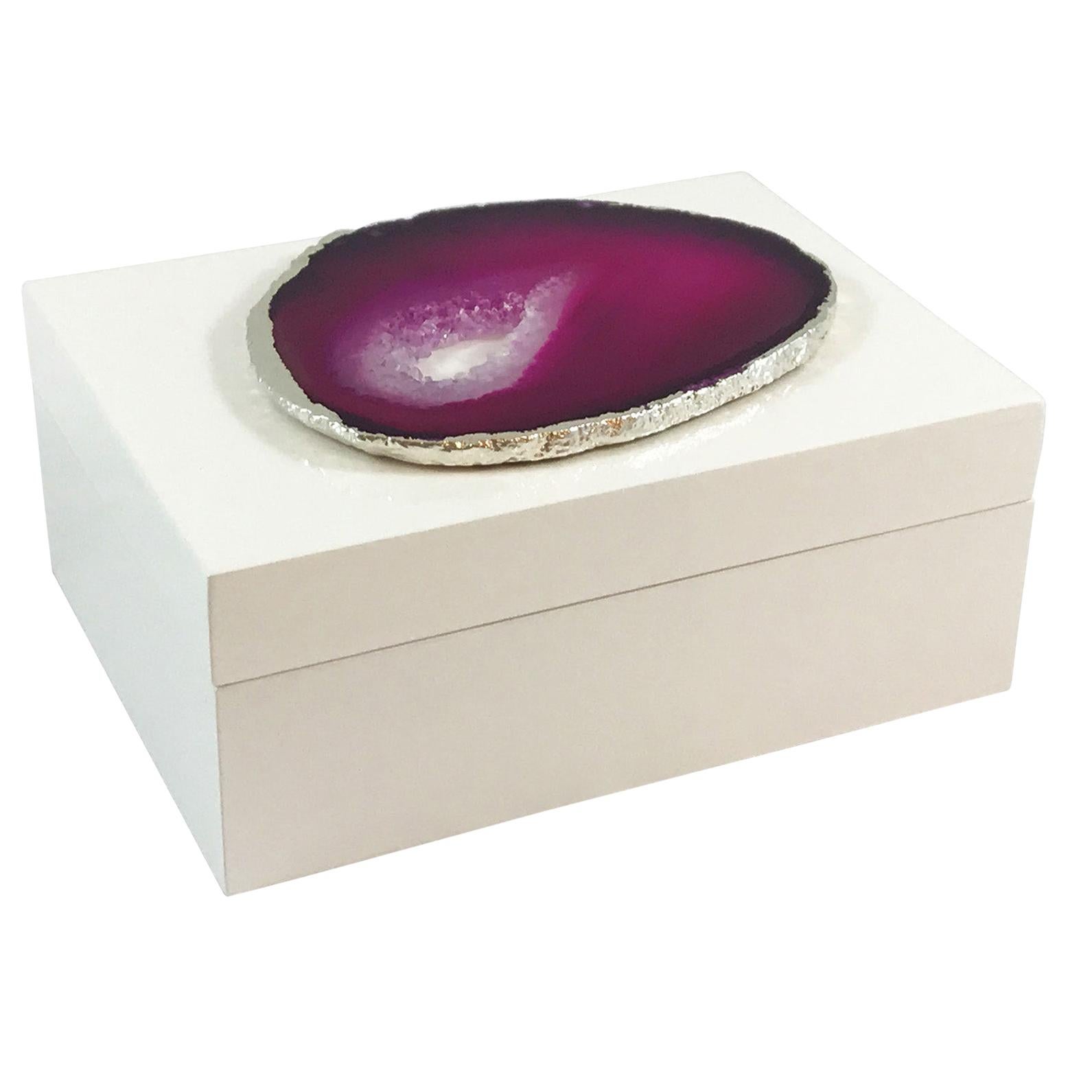 Emiliano Small Agate Box in White and Pink Stone by CuratedKravet