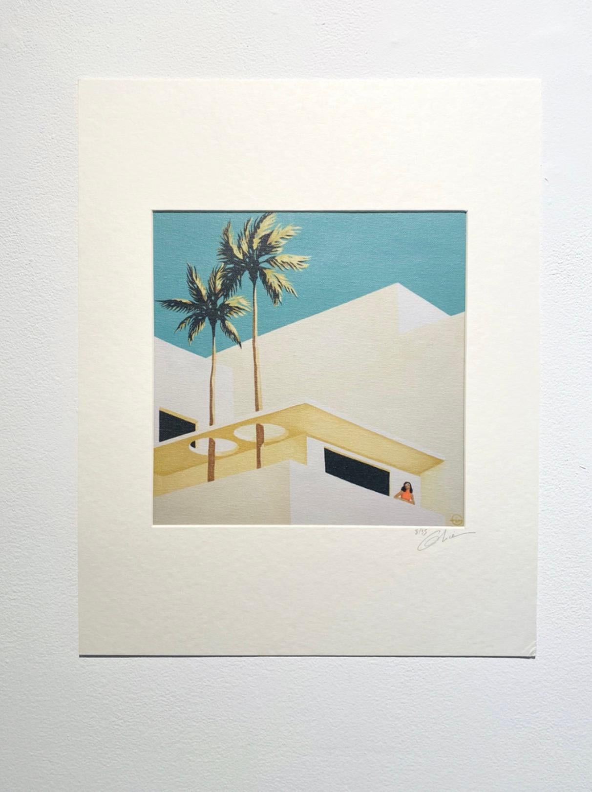 Emilie Arnoux Figurative Print – Liebe Grüße aus South Beach