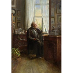 Hans Christian Andersen In His Study, Early 20th-Century Danish Oil Painting