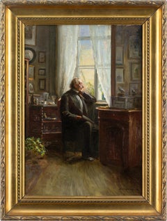 Hans Christian Andersen In His Study, Early 20th-Century Danish Oil Painting