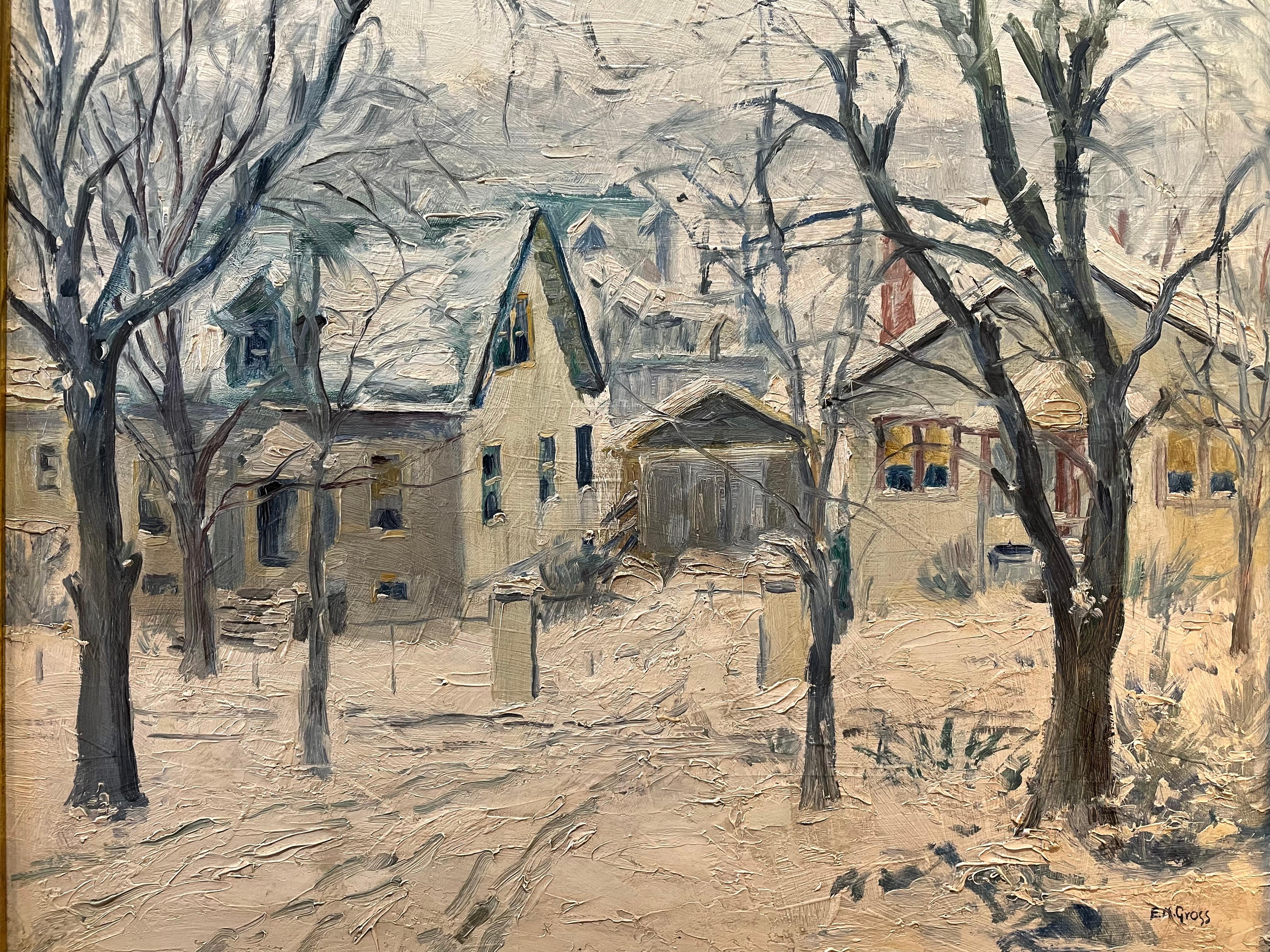 Pintura al óleo impresionista americana de invierno, artista de Saint Louis Emilie M. Gross 1