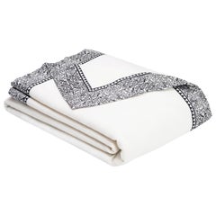 Emilie Merino White King-Size Blanket with Grey Print Border by JG SWITZER