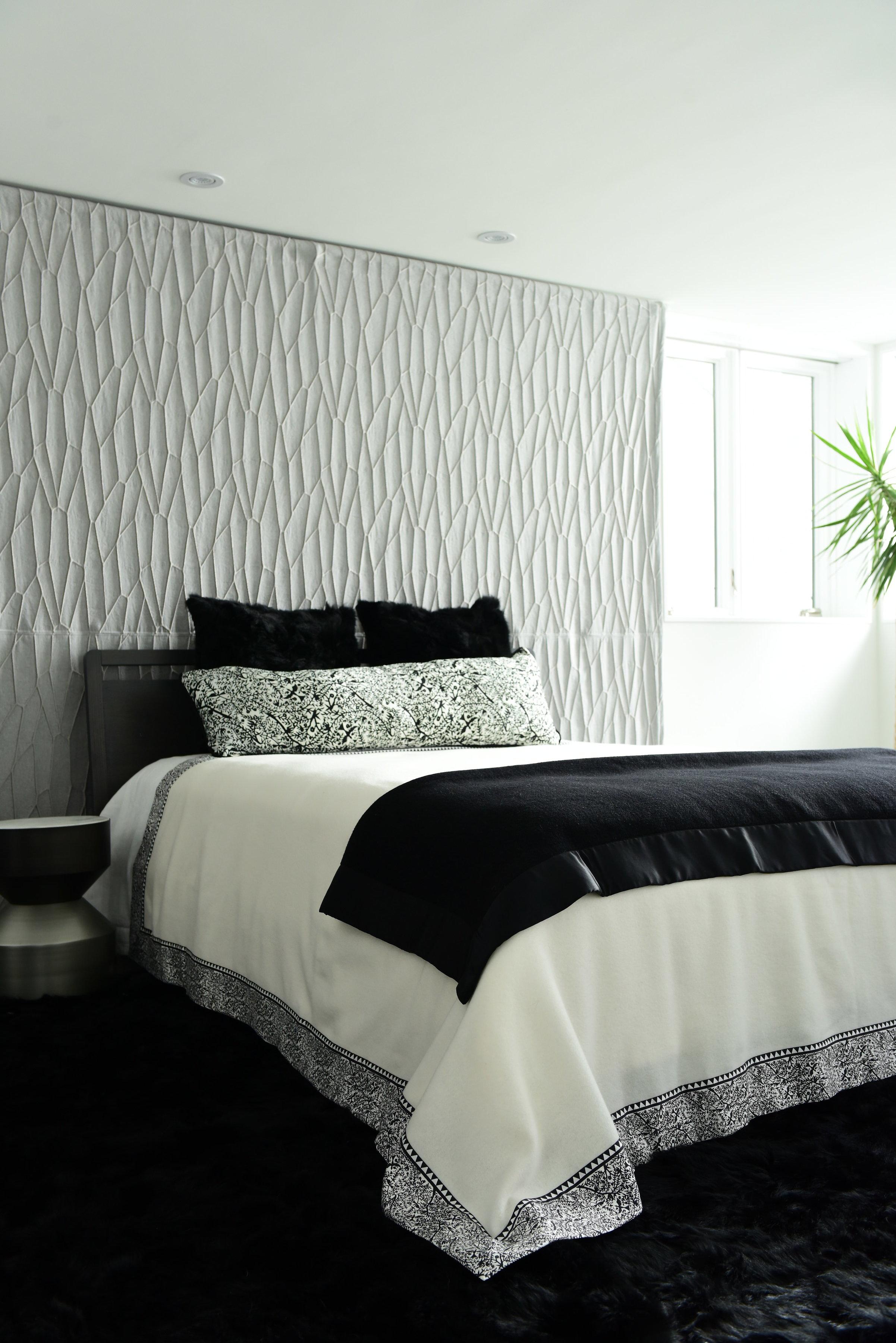 Hand-Crafted Emilie Merino White Queen-Size Blanket with Custom Print Border by JG Switzer For Sale