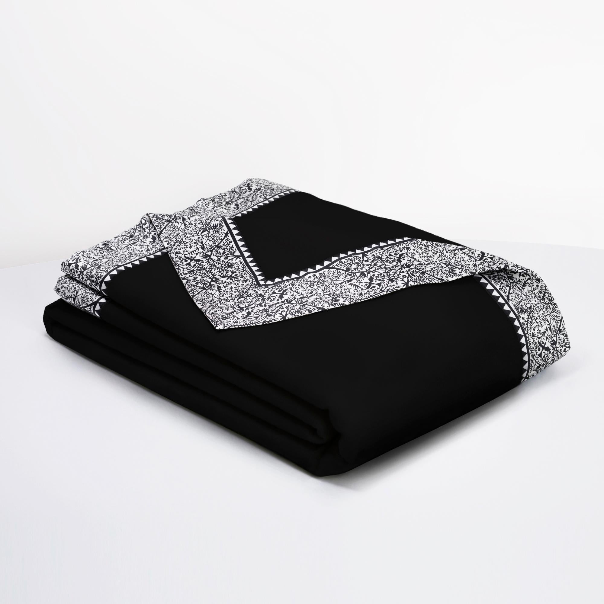 Contemporary Emilie Merino White Queen-Size Blanket with Custom Print Border by JG Switzer For Sale