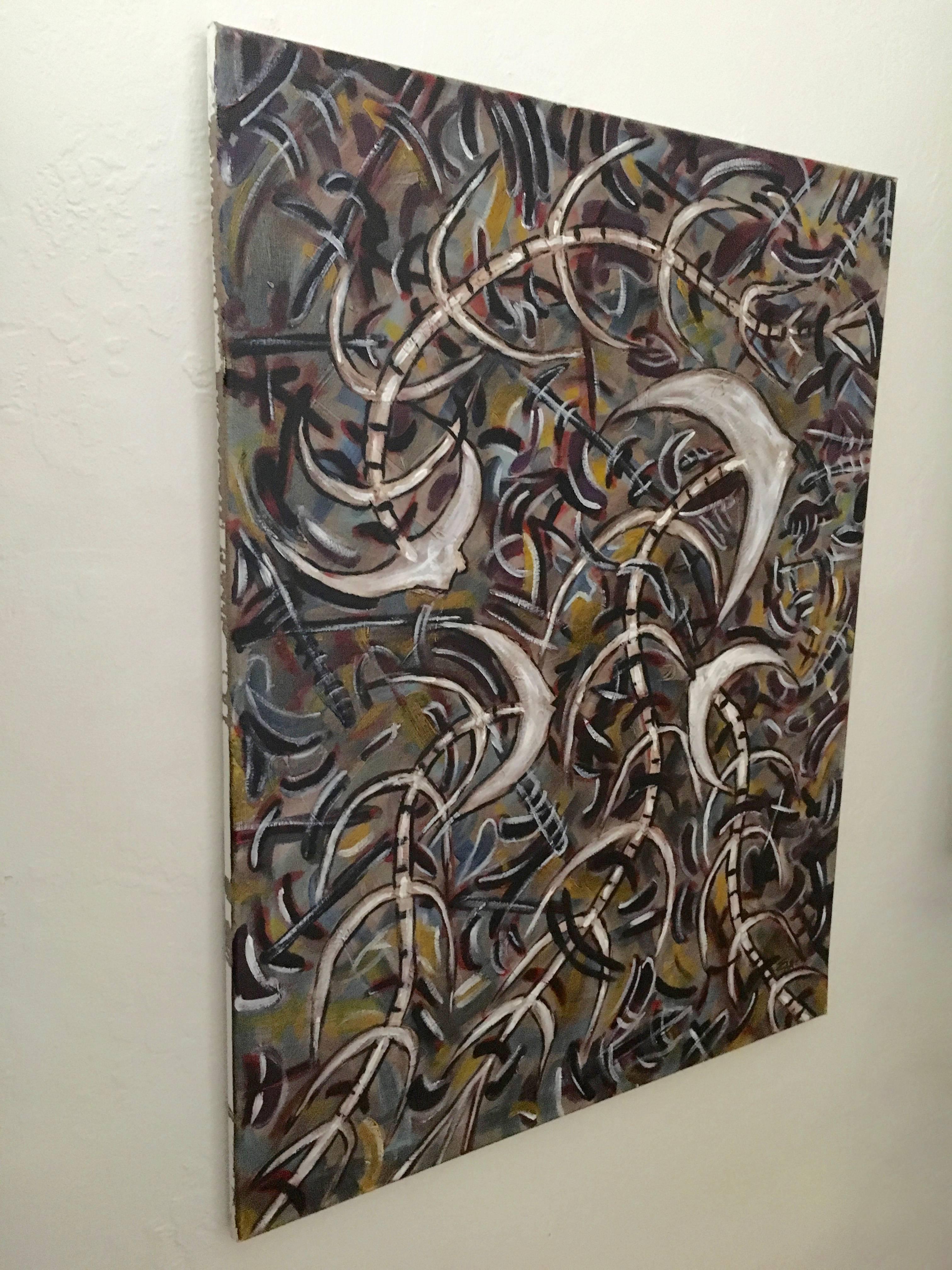 Cuban Artist Emilio Martinez Untitled Painting - Black Abstract Painting by Emilio Adan Martinez