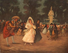 «Tarde en la peregrinación». Óleo sobre lienzo, enmarcado, firmado, década de 1930