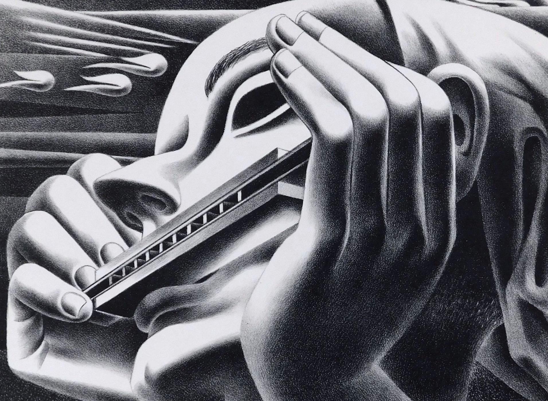Emilio Amero Litografia originale, 1950, Armonica Blues in vendita 2