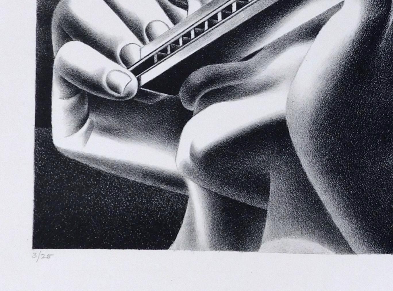 Emilio Amero Litografia originale, 1950, Armonica Blues in vendita 4