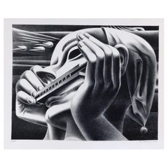 Vintage Emilio Amero Original Lithograph, 1950, Harmonica Blues