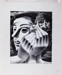 Emilio Amero Original Lithograph, 1950, Woman with Shell