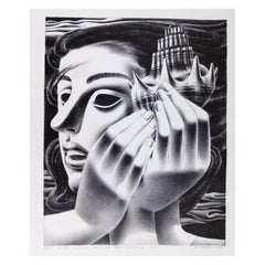Vintage Emilio Amero Original Lithograph, 1950, Woman with Shell