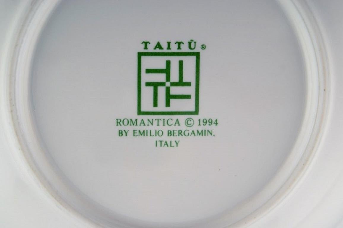 Italian Emilio Bergamin for Taitù, Eight Deep Romantica Plates in Porcelain with Flowers