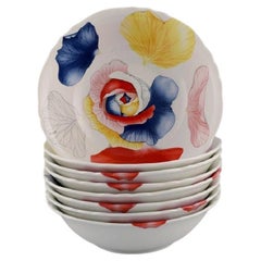 Emilio Bergamin for Taitù, Eight Deep Romantica Plates in Porcelain with Flowers