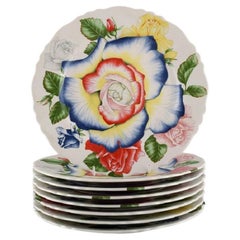 Emilio Bergamin for Taitù, Eight Large Romantica Porcelain Dinner Plates