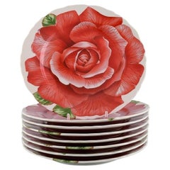 Emilio Bergamin for Taitù, Eight Romantica Porcelain Plates with Flowers