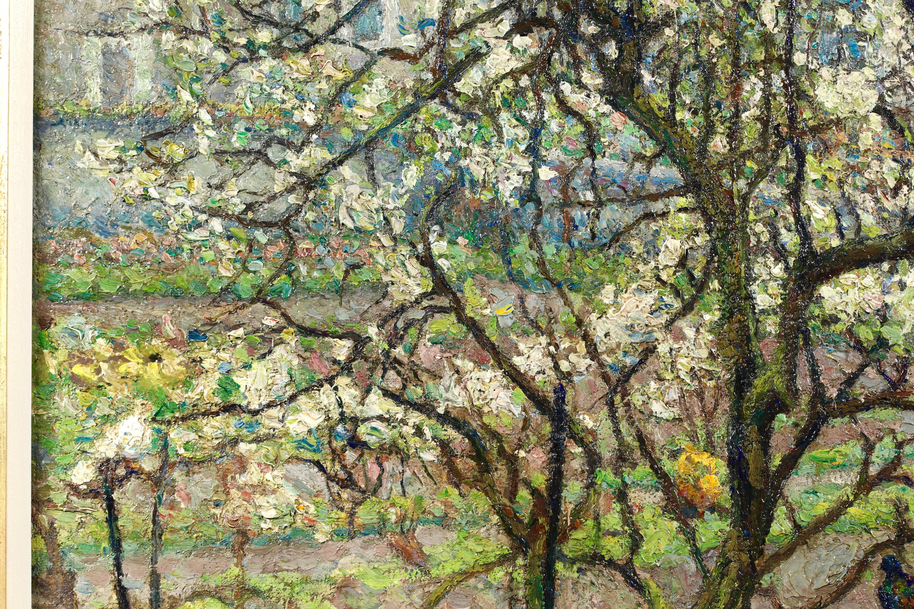 Un giardino in primavera - Paesaggio impressionista dipinto a olio da Emilio Boggio 8
