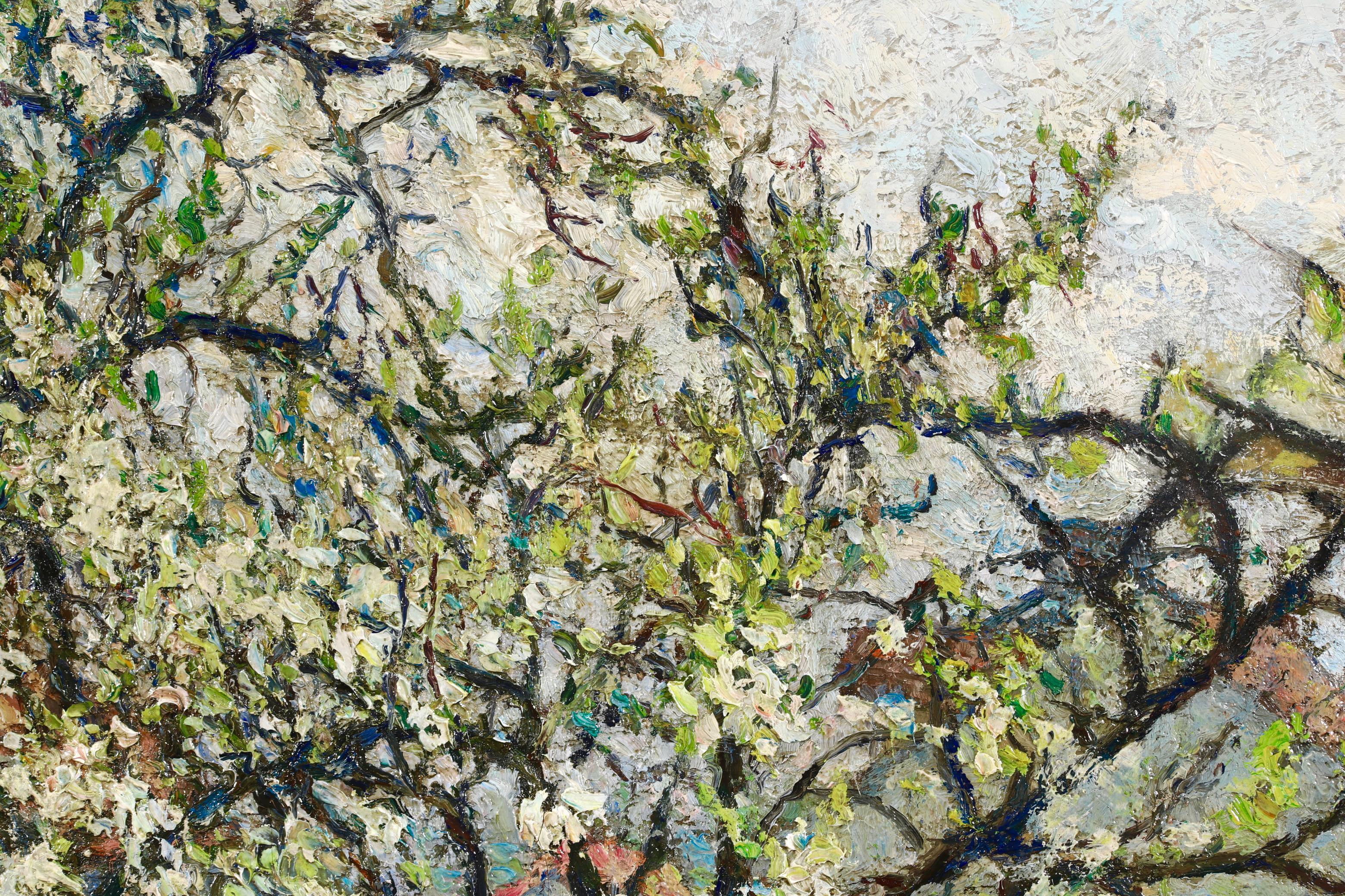 Un giardino in primavera - Paesaggio impressionista dipinto a olio da Emilio Boggio 1