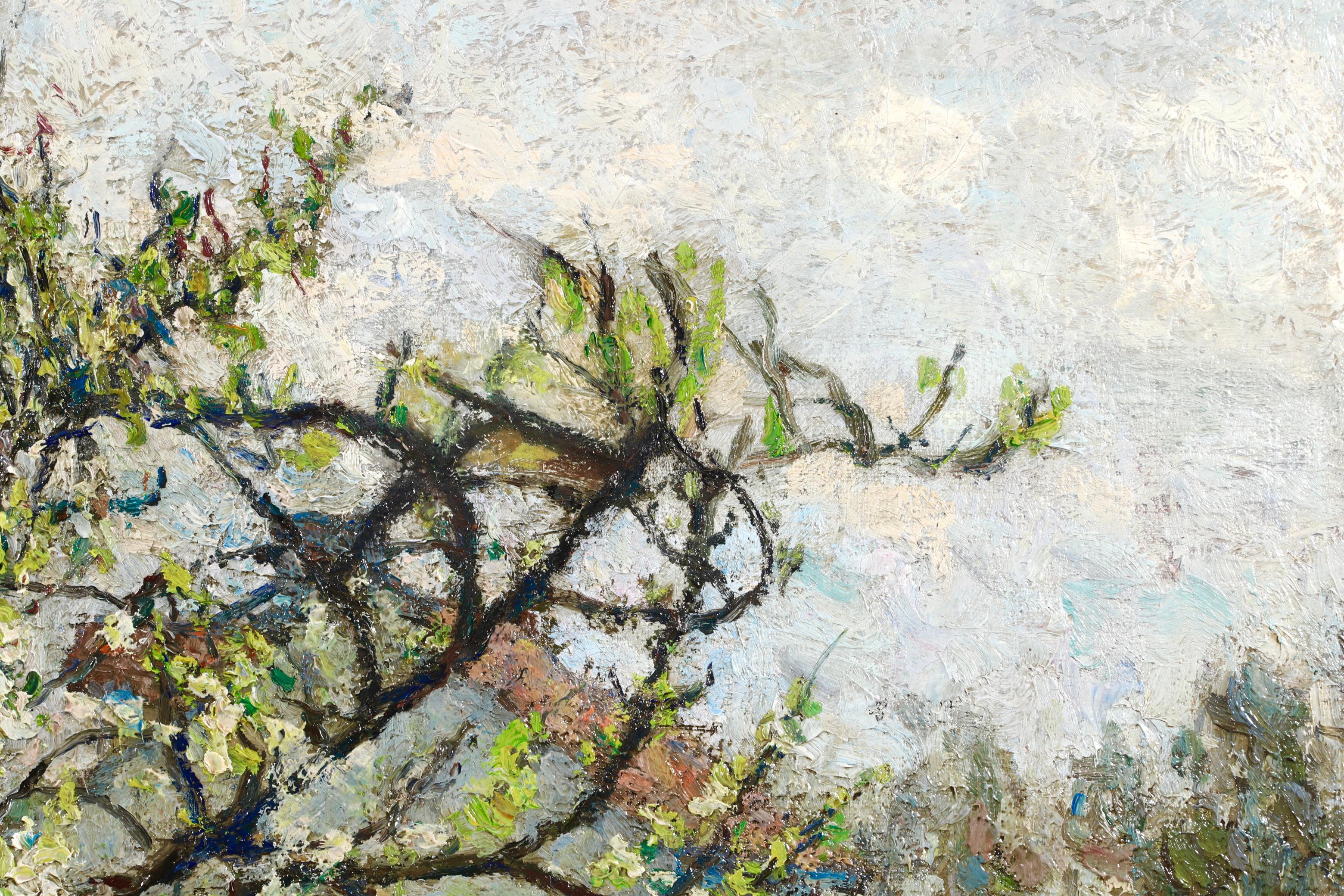 Un giardino in primavera - Paesaggio impressionista dipinto a olio da Emilio Boggio 2