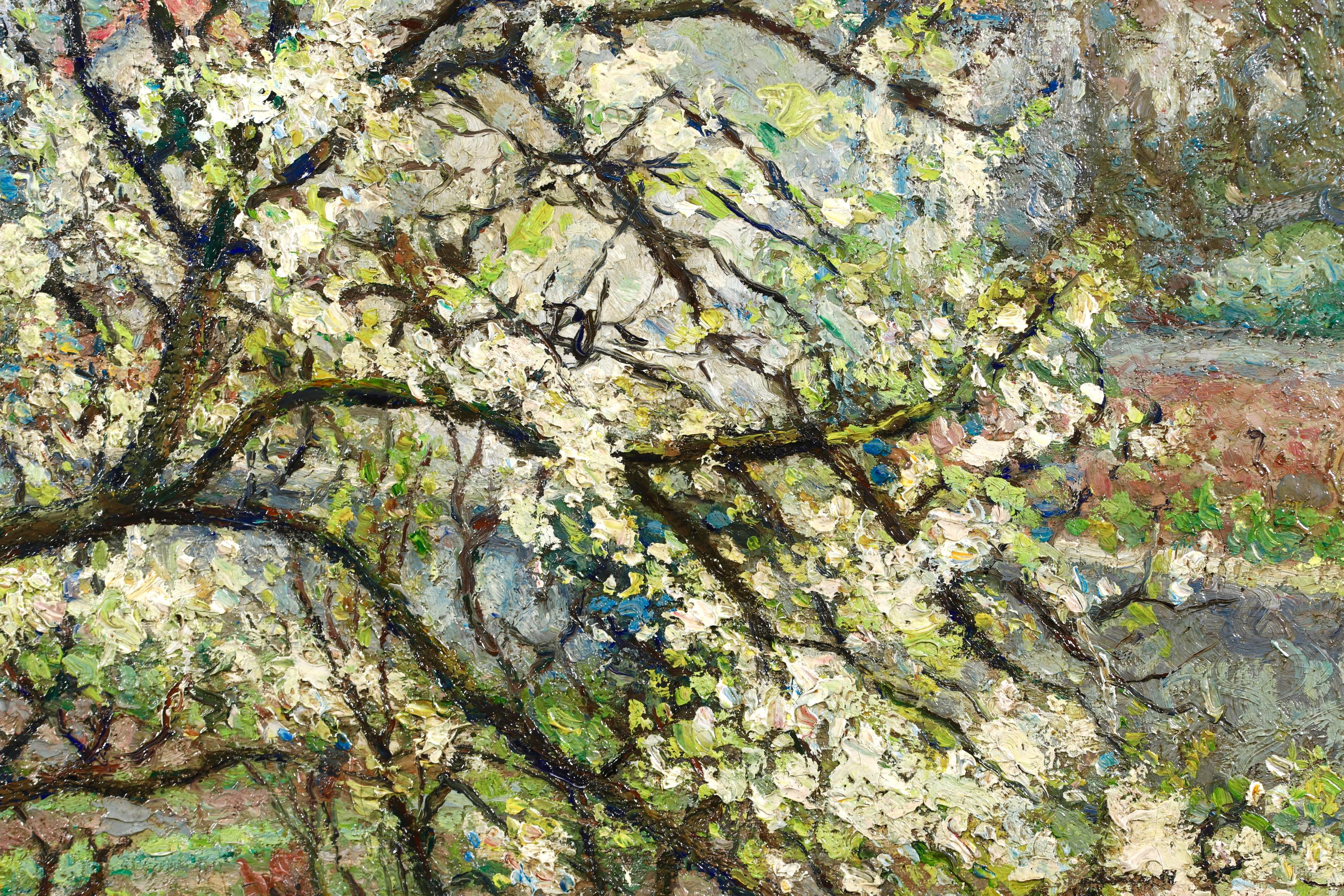 Un giardino in primavera - Paesaggio impressionista dipinto a olio da Emilio Boggio 3