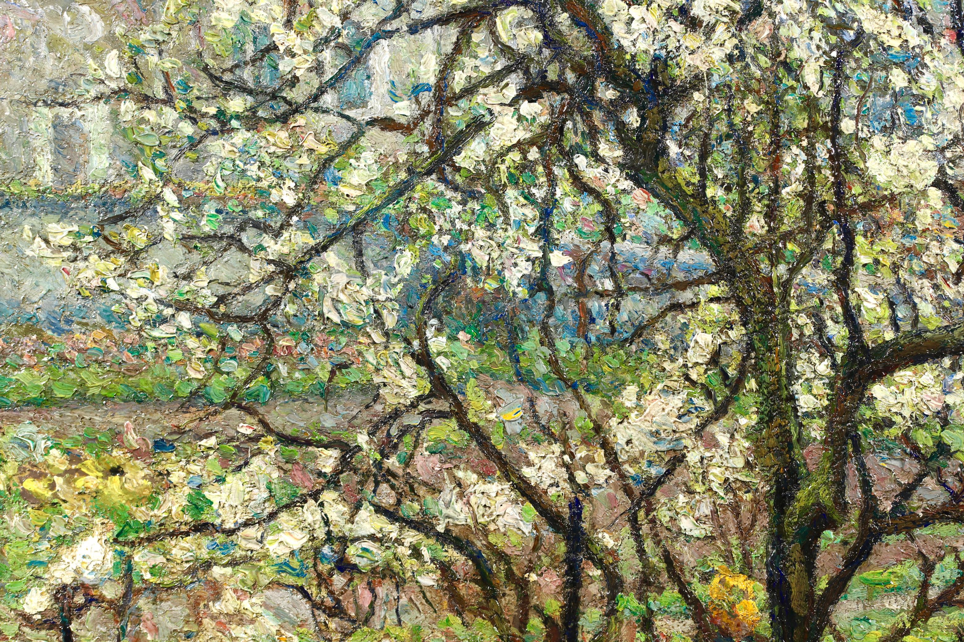 Un giardino in primavera - Paesaggio impressionista dipinto a olio da Emilio Boggio 4
