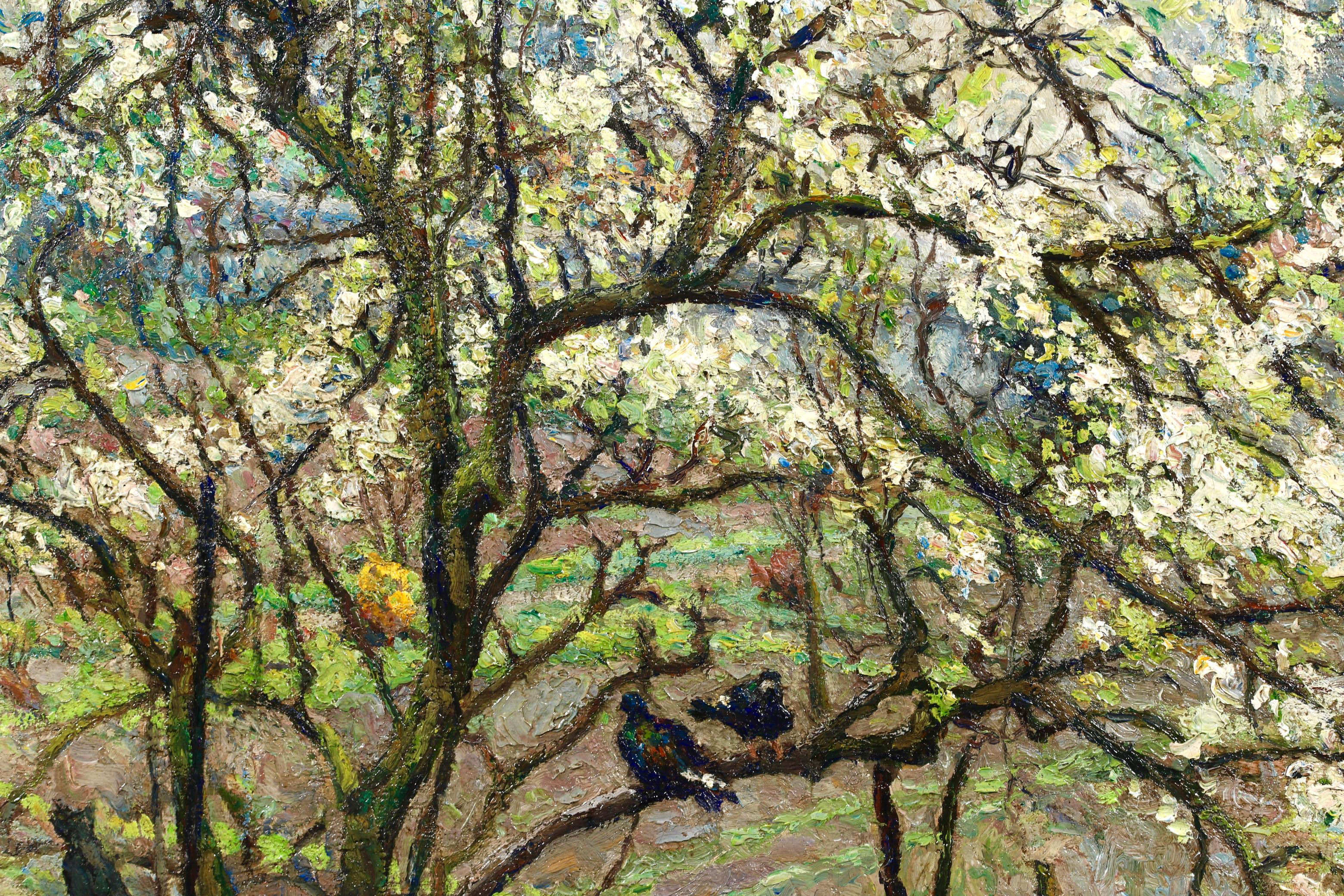 Un giardino in primavera - Paesaggio impressionista dipinto a olio da Emilio Boggio 5
