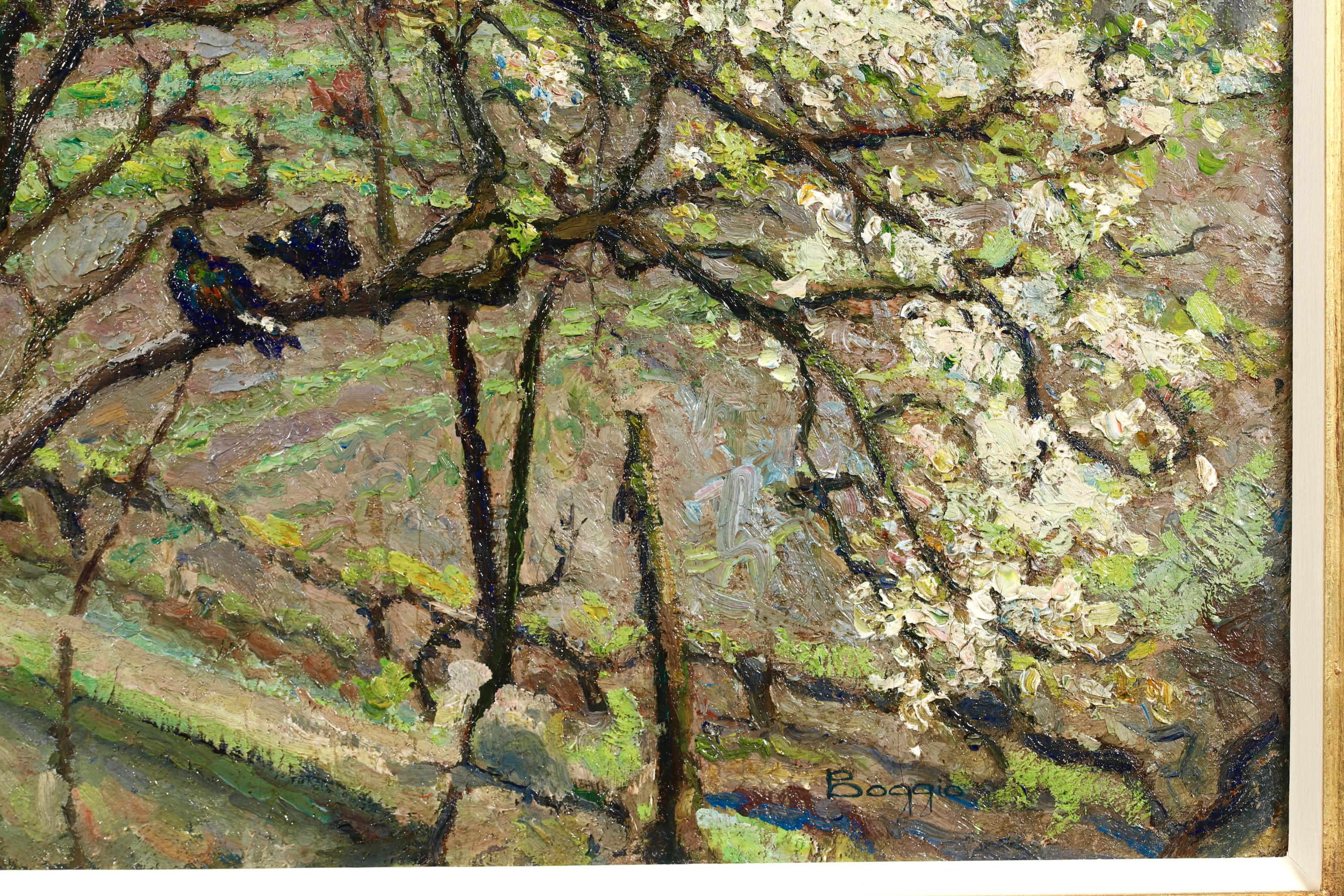 Un giardino in primavera - Paesaggio impressionista dipinto a olio da Emilio Boggio 6