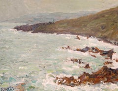 Rochers par temps gris - Impressionist Seascape Oil Painting by Emilio Boggio