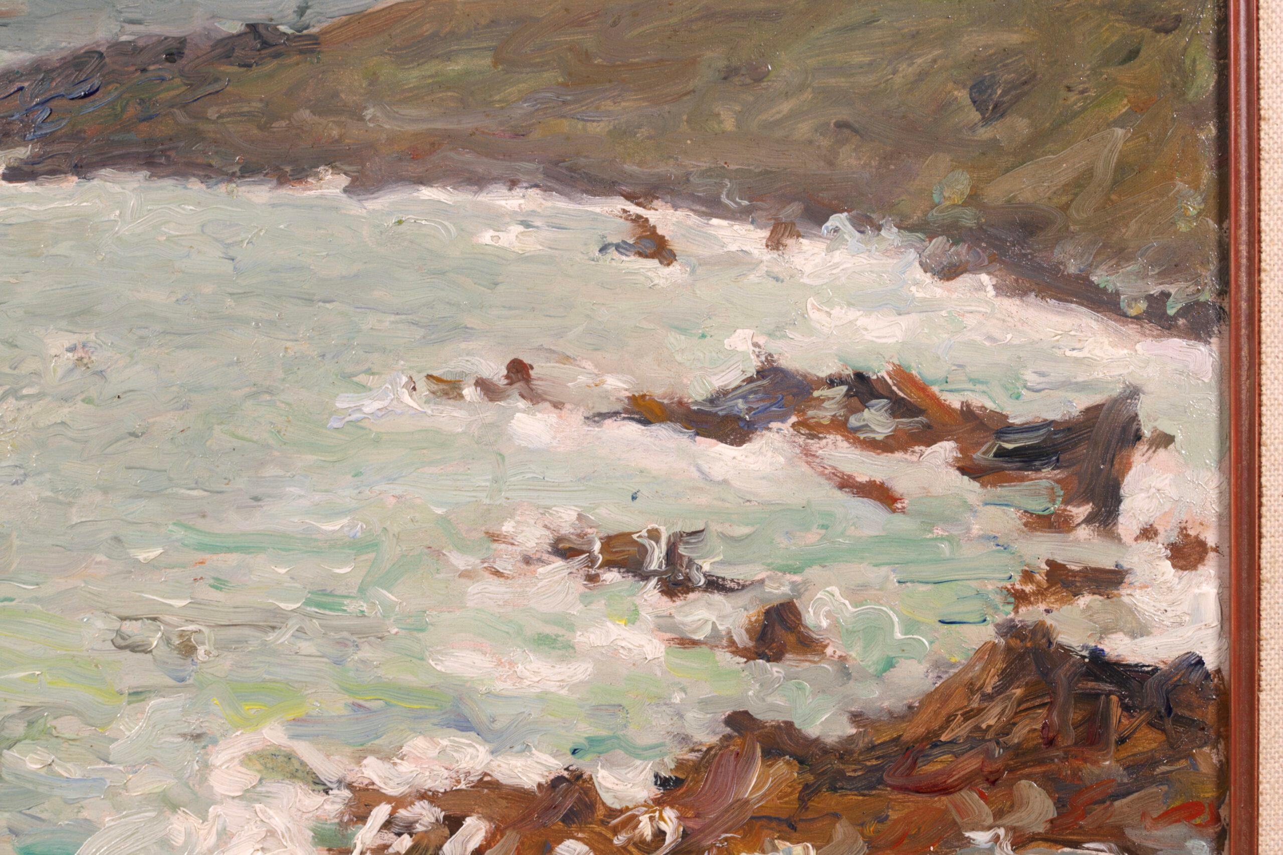 Rochers par temps gris - Impressionist Seascape Oil Painting by Emilio Boggio For Sale 1