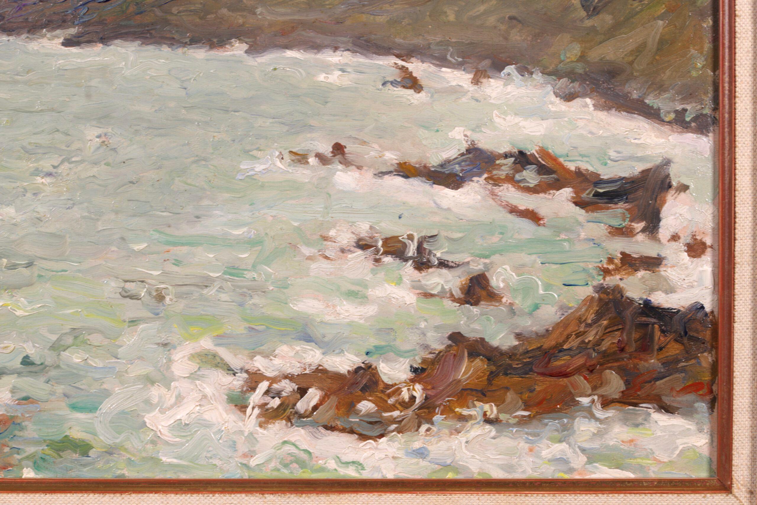 Rochers par temps gris - Impressionist Seascape Oil Painting by Emilio Boggio For Sale 2