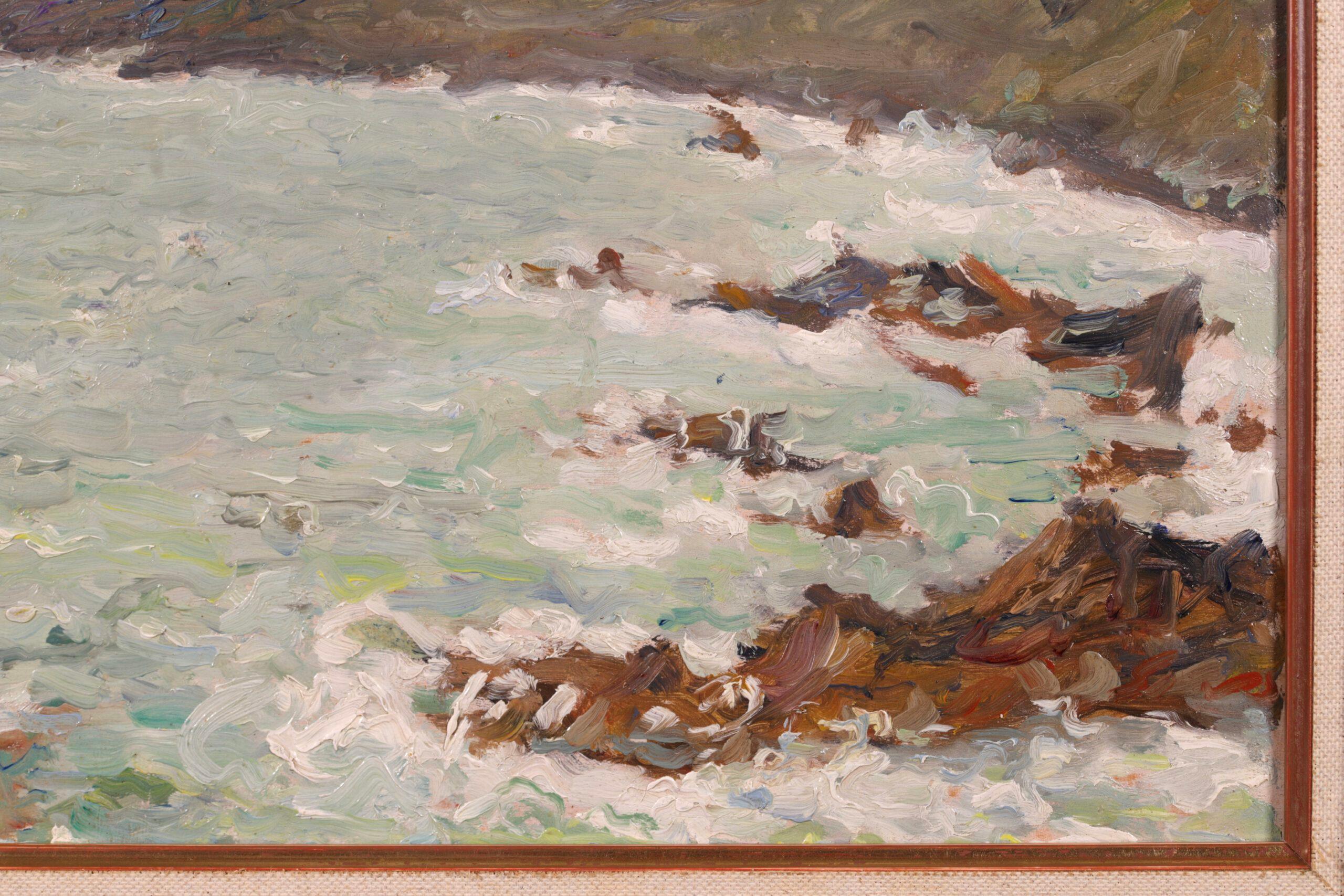 Rochers par temps gris - Impressionist Seascape Oil Painting by Emilio Boggio For Sale 3